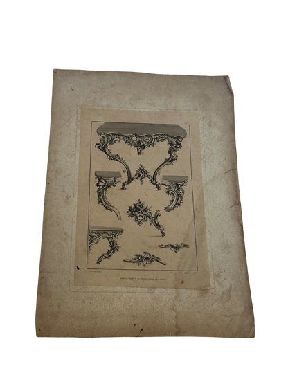 19th-Century French Rococo Revival Furniture Ornament Engraving — Plate I