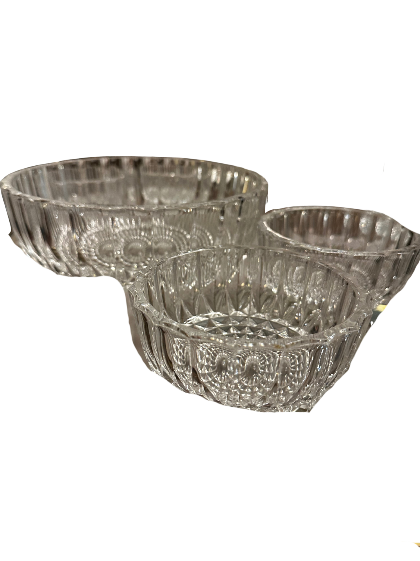 Set of 5 Diamond Point Glass Bowls (4 Small / 1 Large) - Two Small Candles