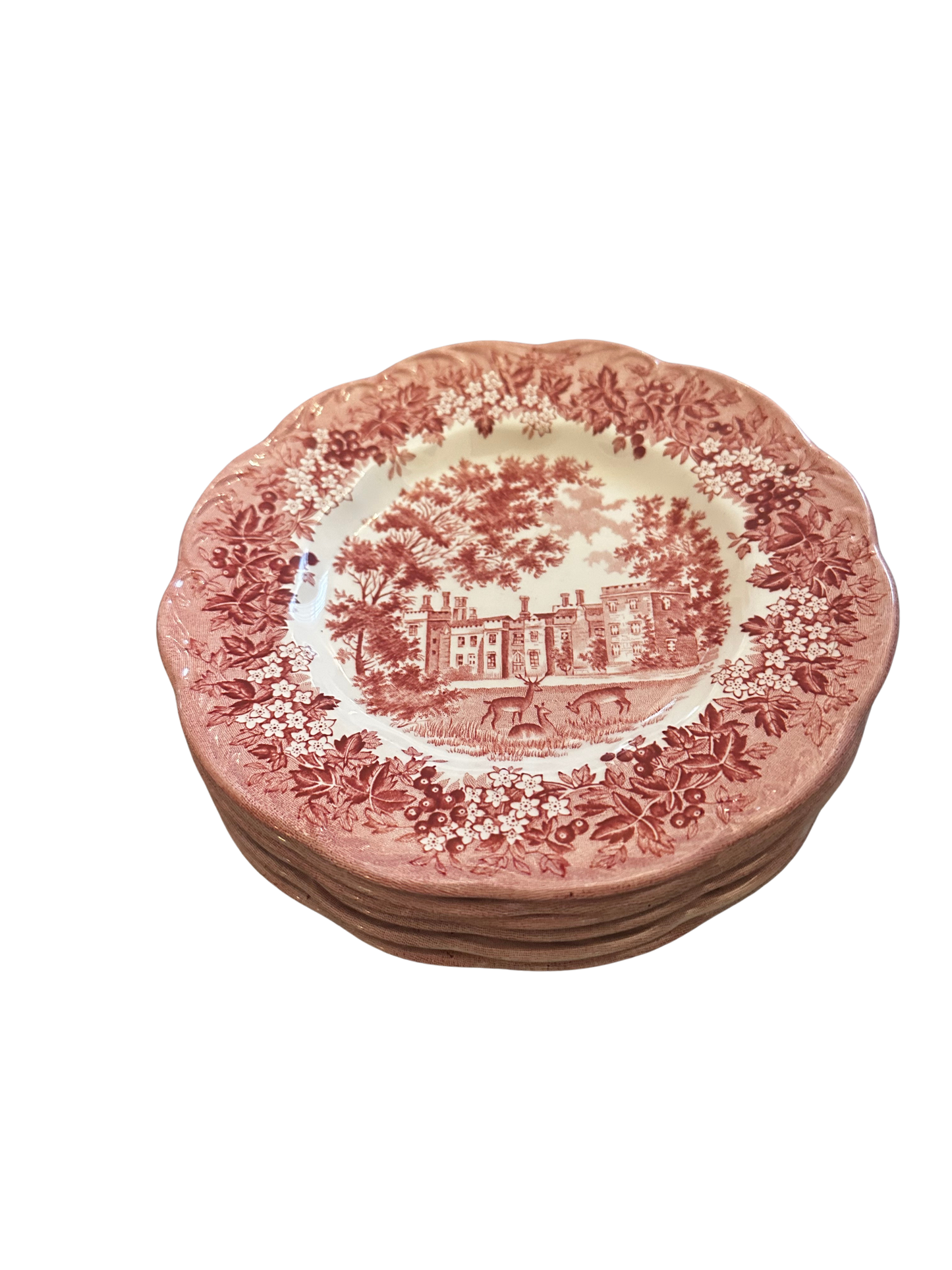 Set of 6 Romantic England “Kent – Penshurst Place” Transferware Dessert Plates, J and G Meakin