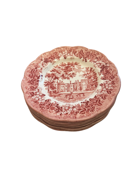 Set of 6 Romantic England “Kent – Penshurst Place” Transferware Dessert Plates, J and G Meakin