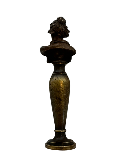 19th-Century Gilt Bronze Wax Seal with Classical Female Bust and Script Monogram