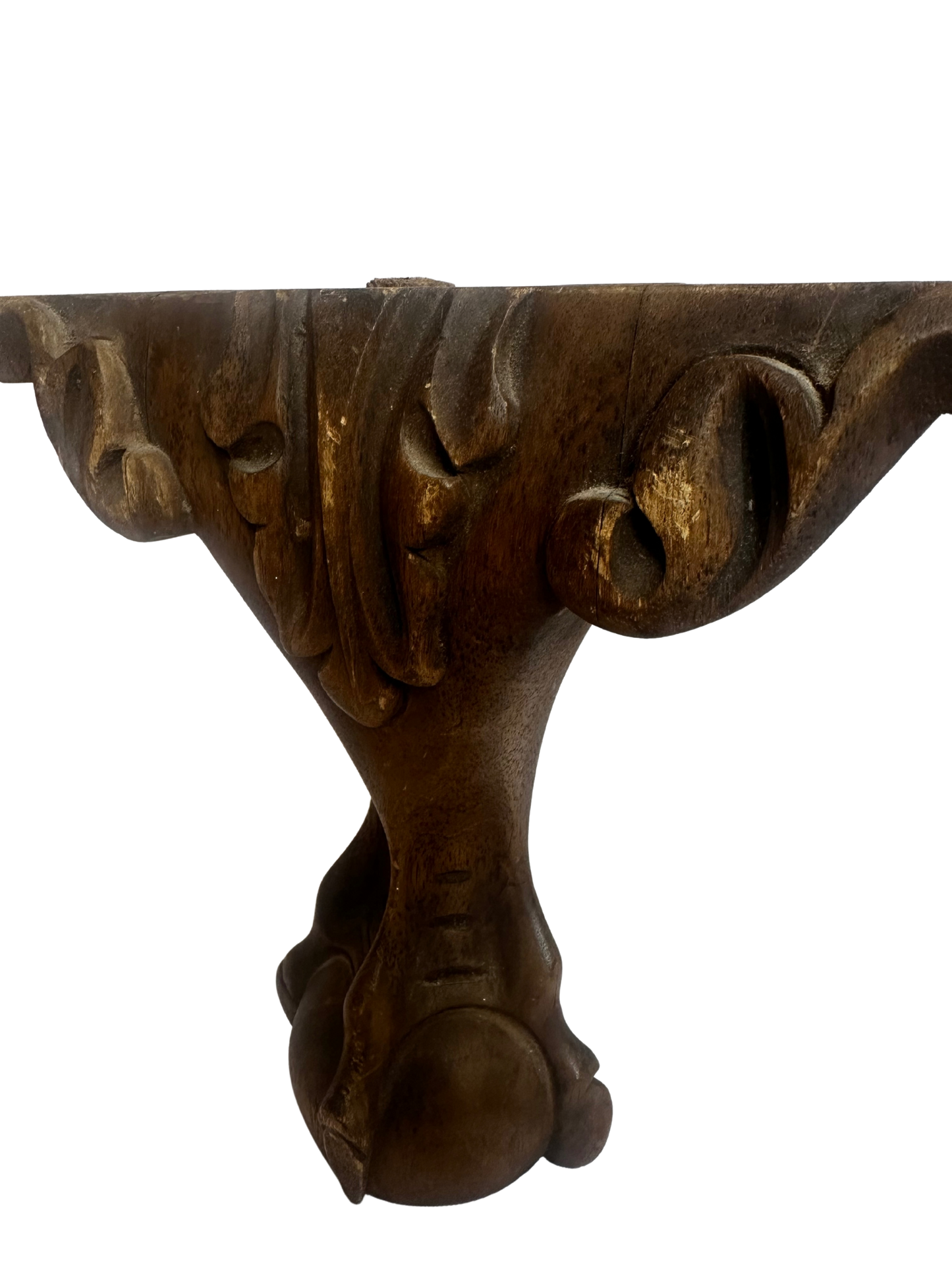 Antique Carved Wooden Furniture Fragment with Claw-and-Ball Motif
