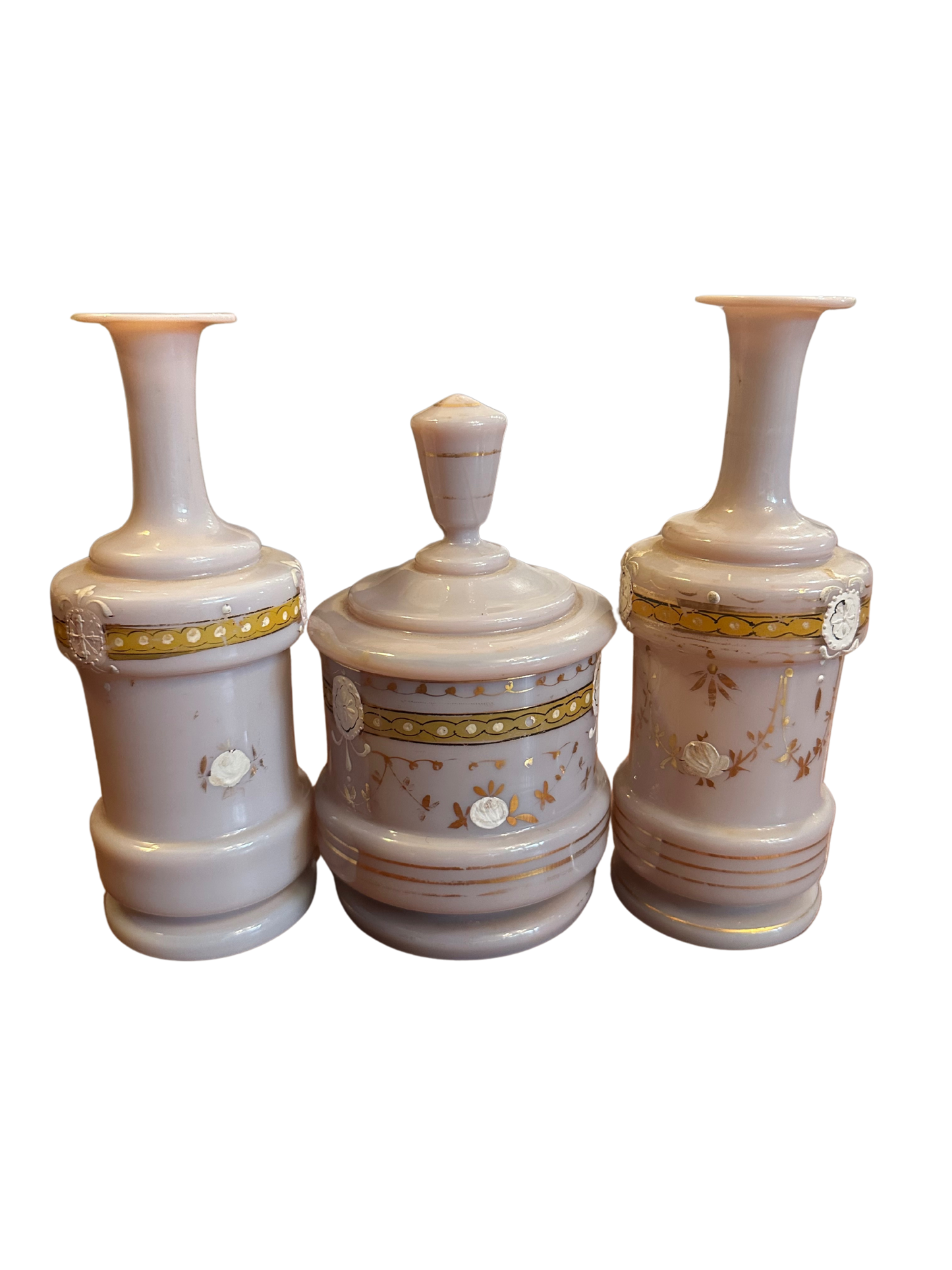 19th Century Painted Lavender French Opaline Vanity Set