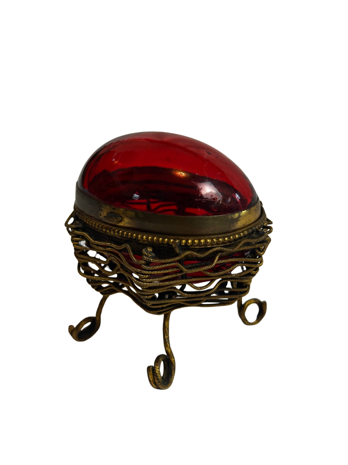 French Ormolu and Cranberry Glass Egg Casket (c 1880)