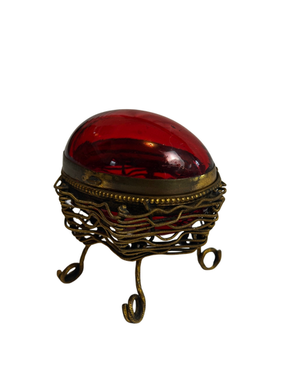 French Ormolu and Cranberry Glass Egg Casket (c 1880)