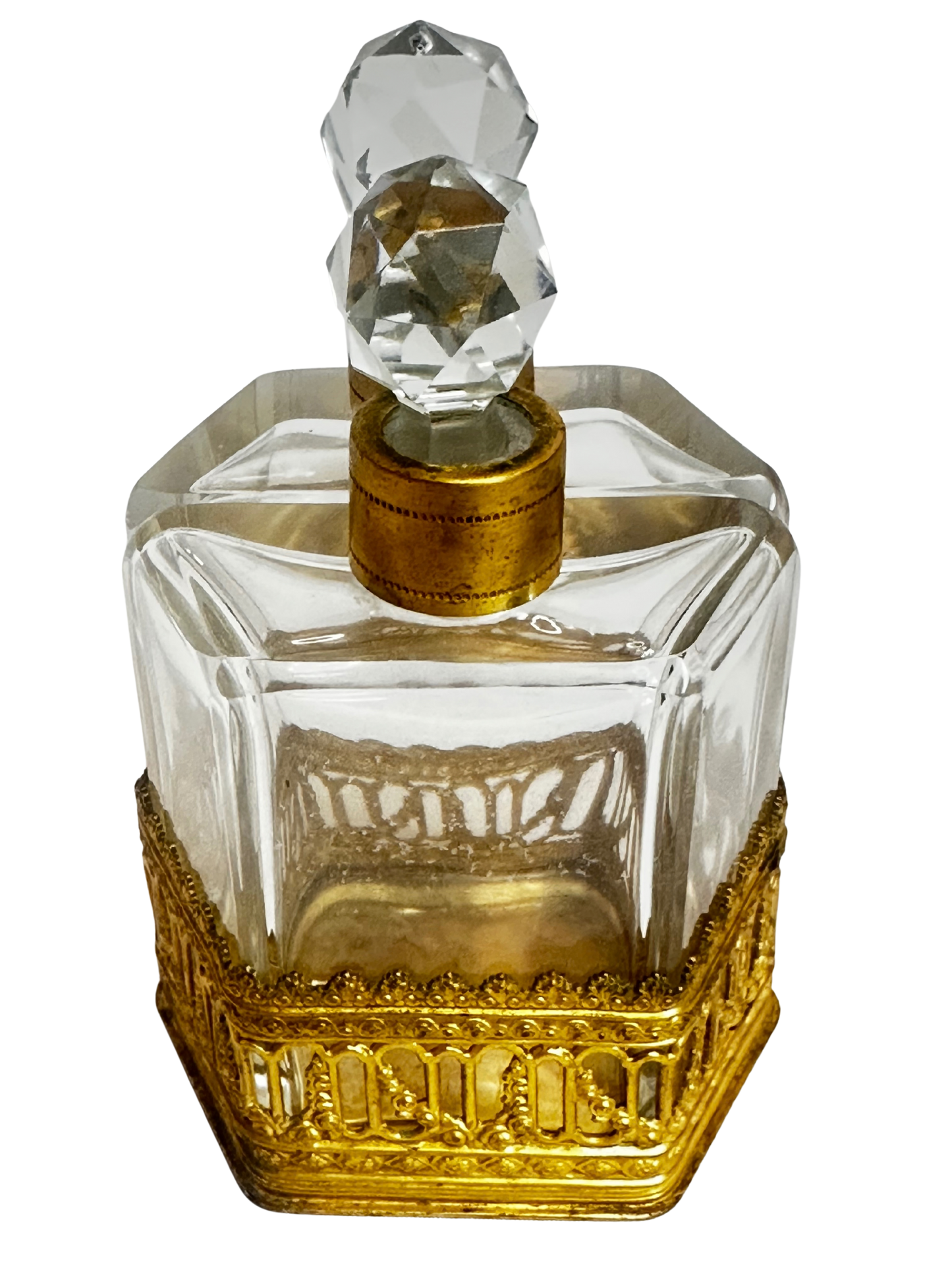 French Gilt-Mounted Double Perfume Bottle Set in Architectural Holder