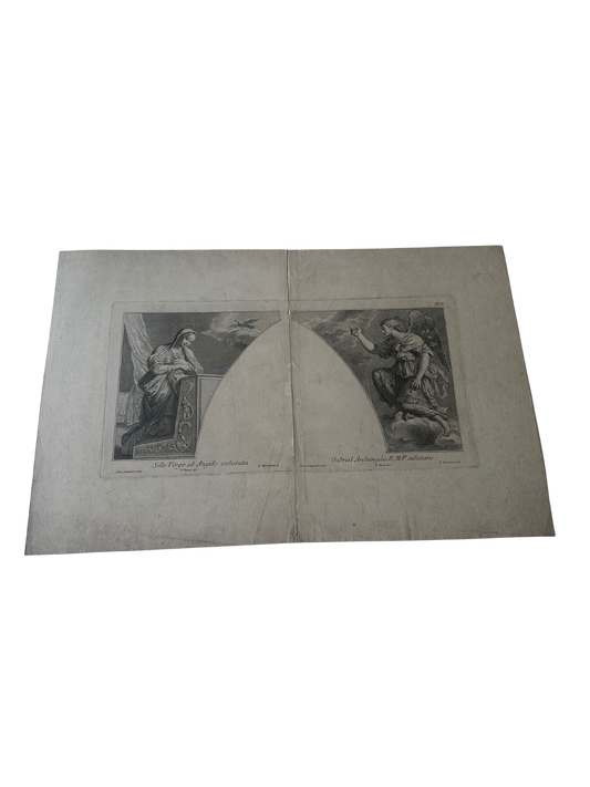 18th C (1770-1790) Diptych of Annunciation (Virgin Mary and Archangel Gabriel) by Francesco Bartolozzi (1727-1815)