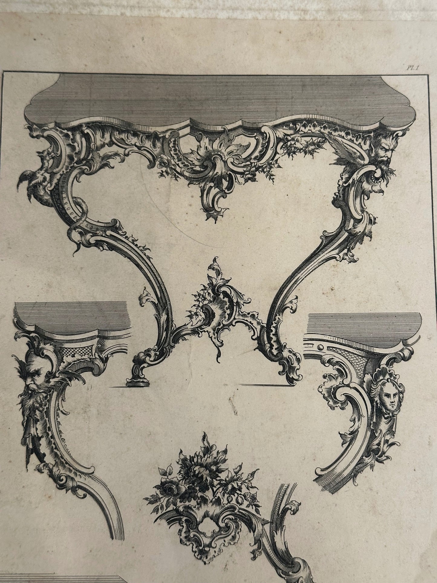 19th-Century French Rococo Revival Furniture Ornament Engraving — Plate I