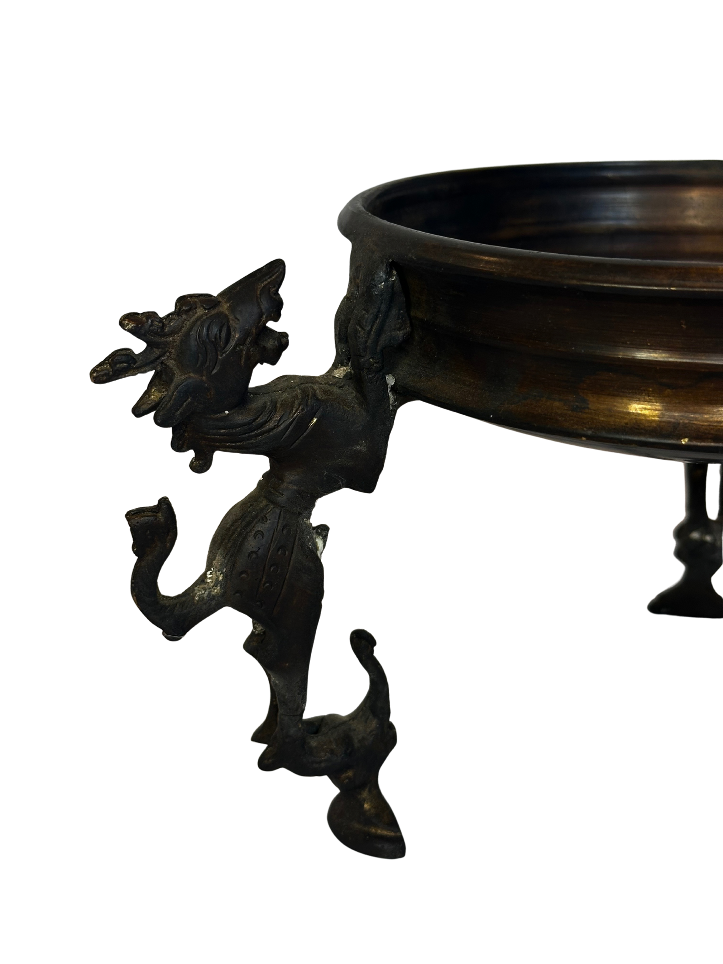 Antique Bronze Mythological Creature Tripod Bowl / Vide-Poche