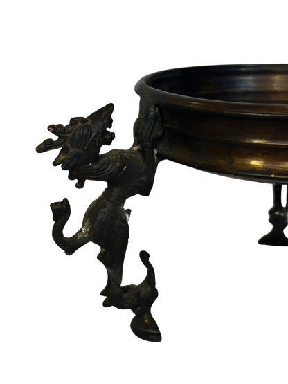 Antique Bronze Mythological Creature Tripod Bowl / Vide-Poche
