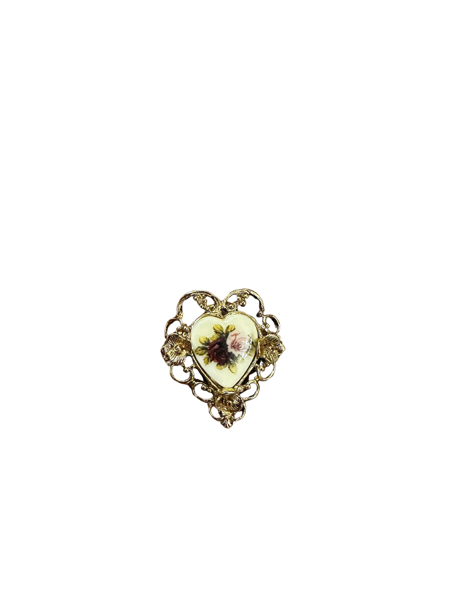 Vintage Brooch of Heart with Roses