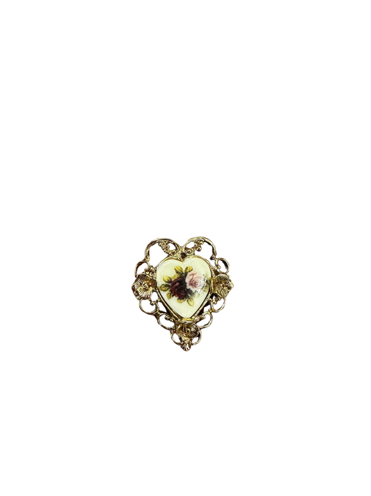 Vintage Brooch of Heart with Roses