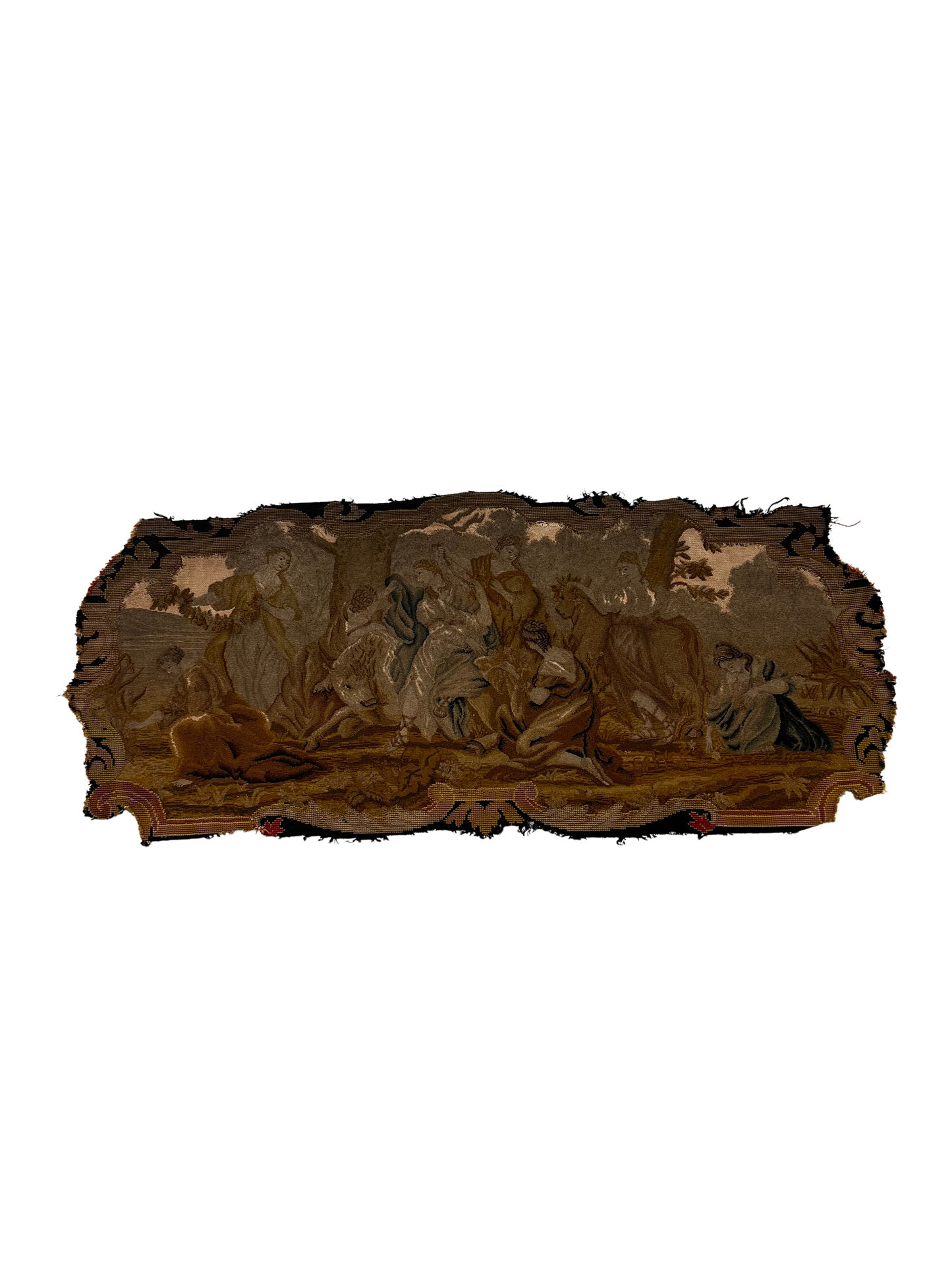 French Needlepoint and Petite-Pointe Fragment with Myth of Europa Tapestry Fragment