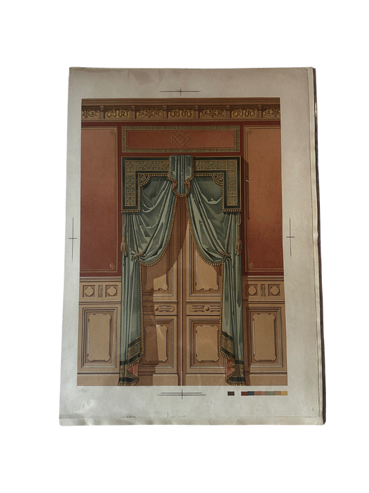 19th C Chromolithograph of Interior Design (Drapes Over Doorway)