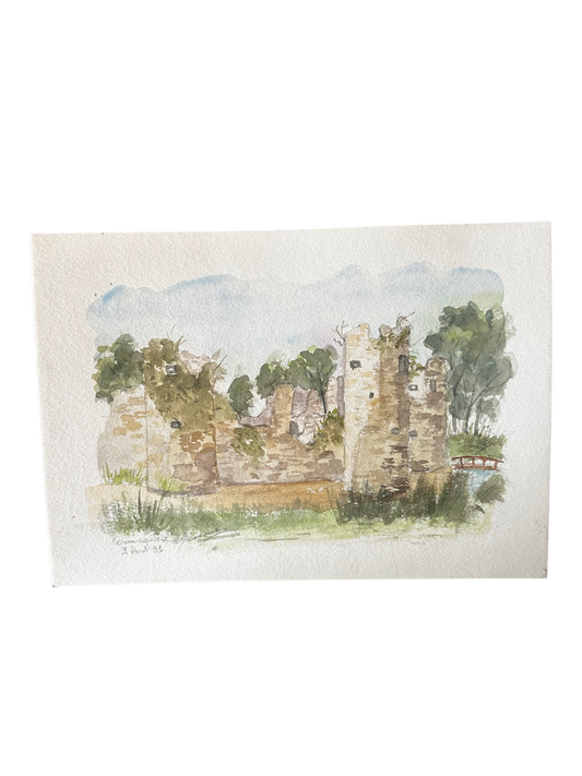 Watercolor on Paper of Chateau de Commequiers (II) (Signed by Regional French Artist Evelyne Devisme; 1991)
