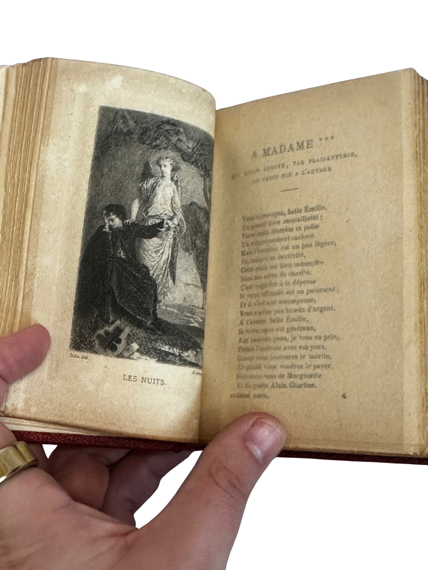 Antique French Red Leather Miniature Poetry Volume — Poésies Nouvelles (1836–1852) by Alfred de Musset, 1905