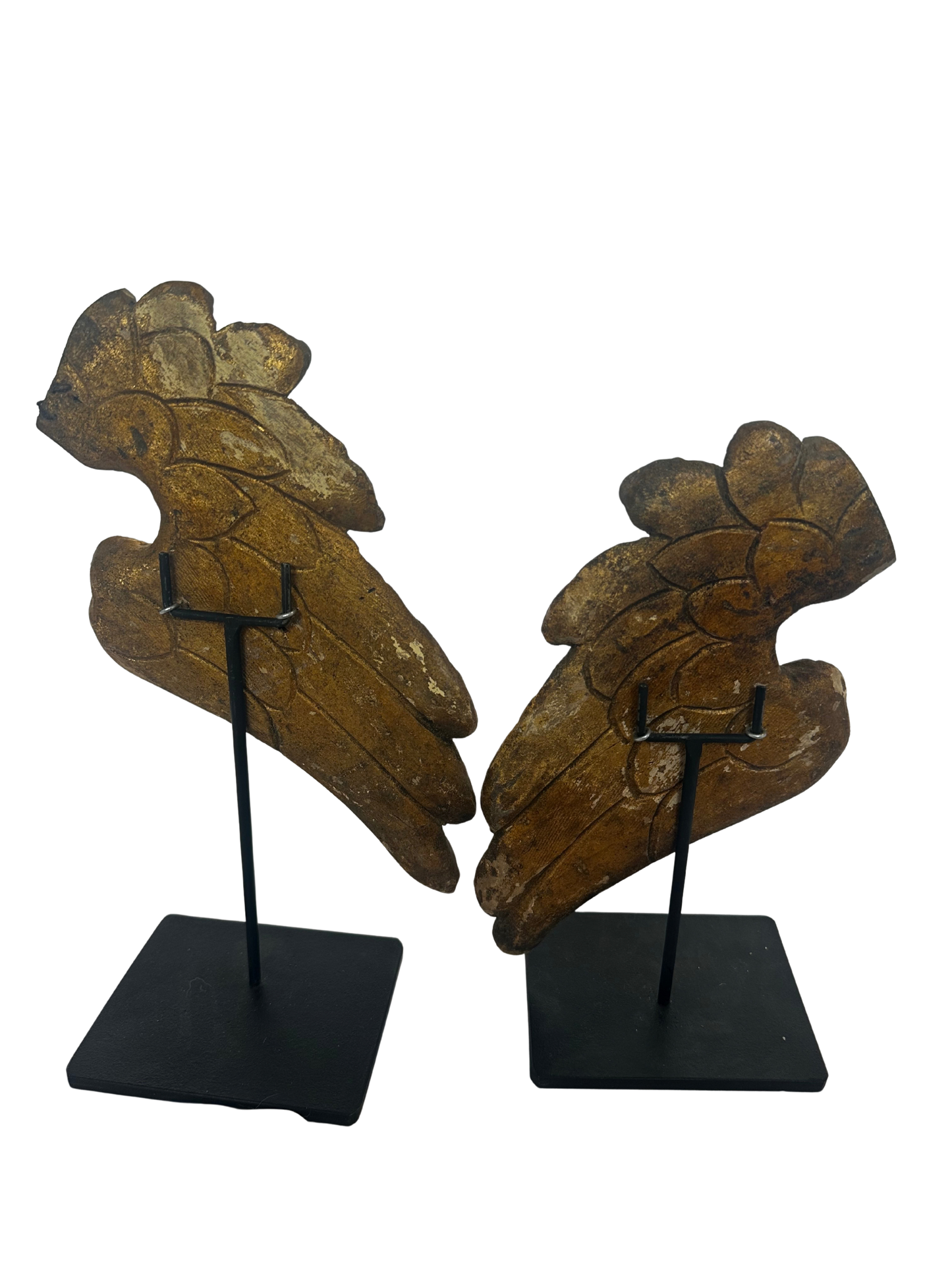 Pair of Antique Carved and Gilded Wooden Wing Fragments