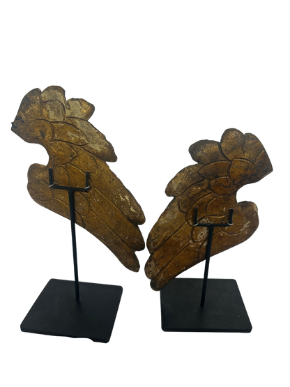 Pair of Antique Carved and Gilded Wooden Wing Fragments