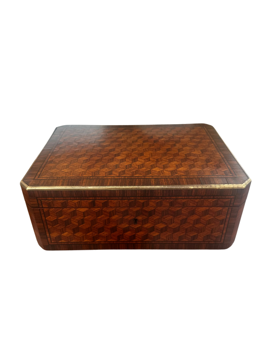 Large 19th Century Tahan Paris Cube Parquetry Table Casket / Coffret