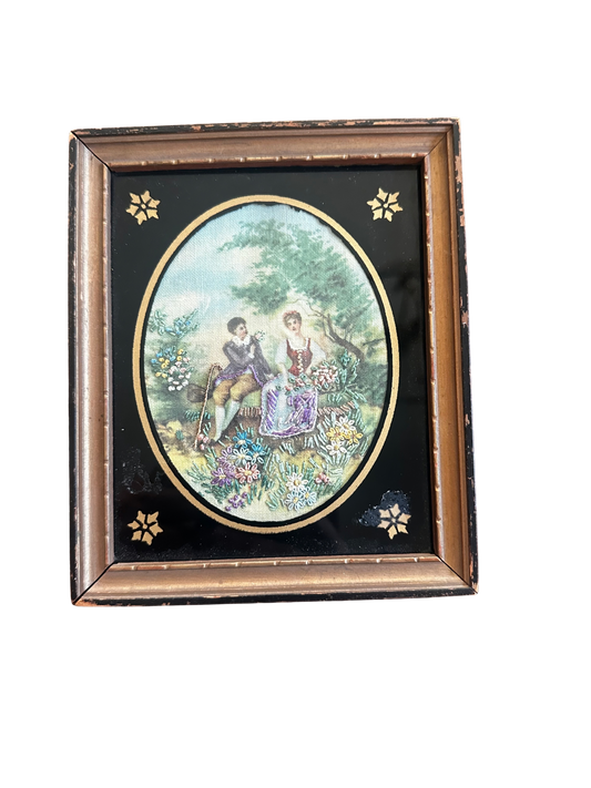 Needlepoint Miniature Art of Courting Couple (After Boucher)