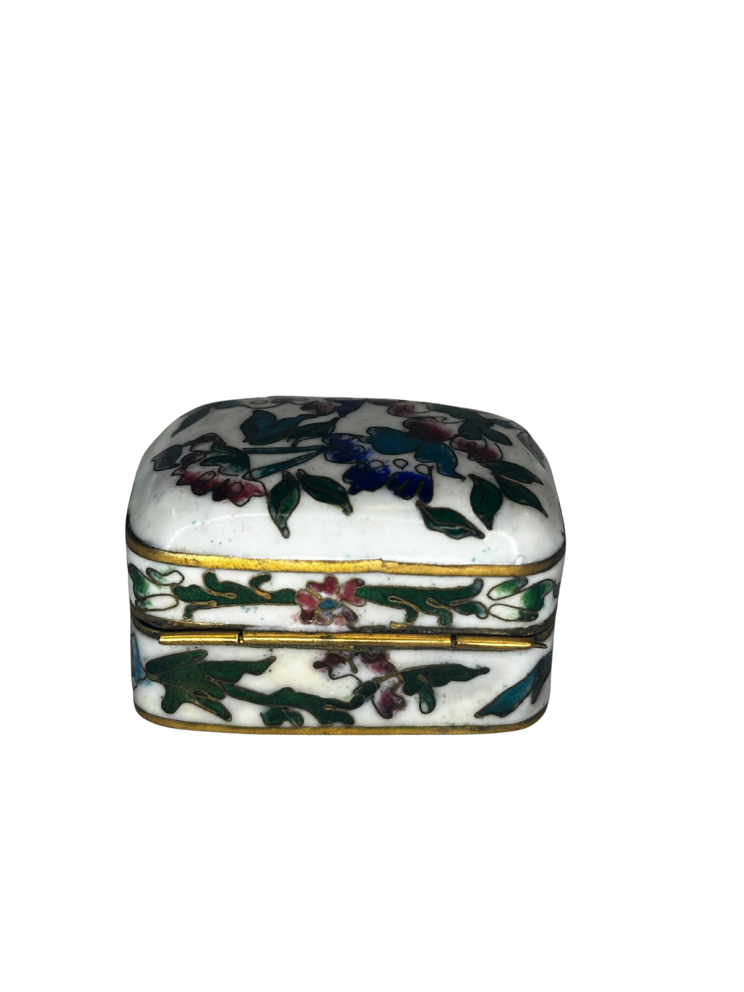 Antique Cloisonné Enamel Trinket Box with Floral Motifs