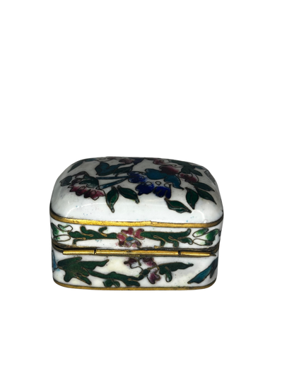 Antique Cloisonné Enamel Trinket Box with Floral Motifs