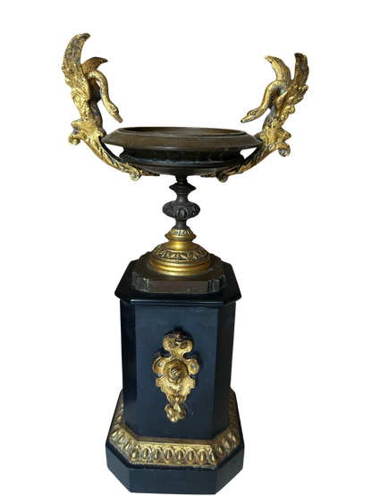 Late 19th C French Gilt Bronze and Black Stone Garniture Vases