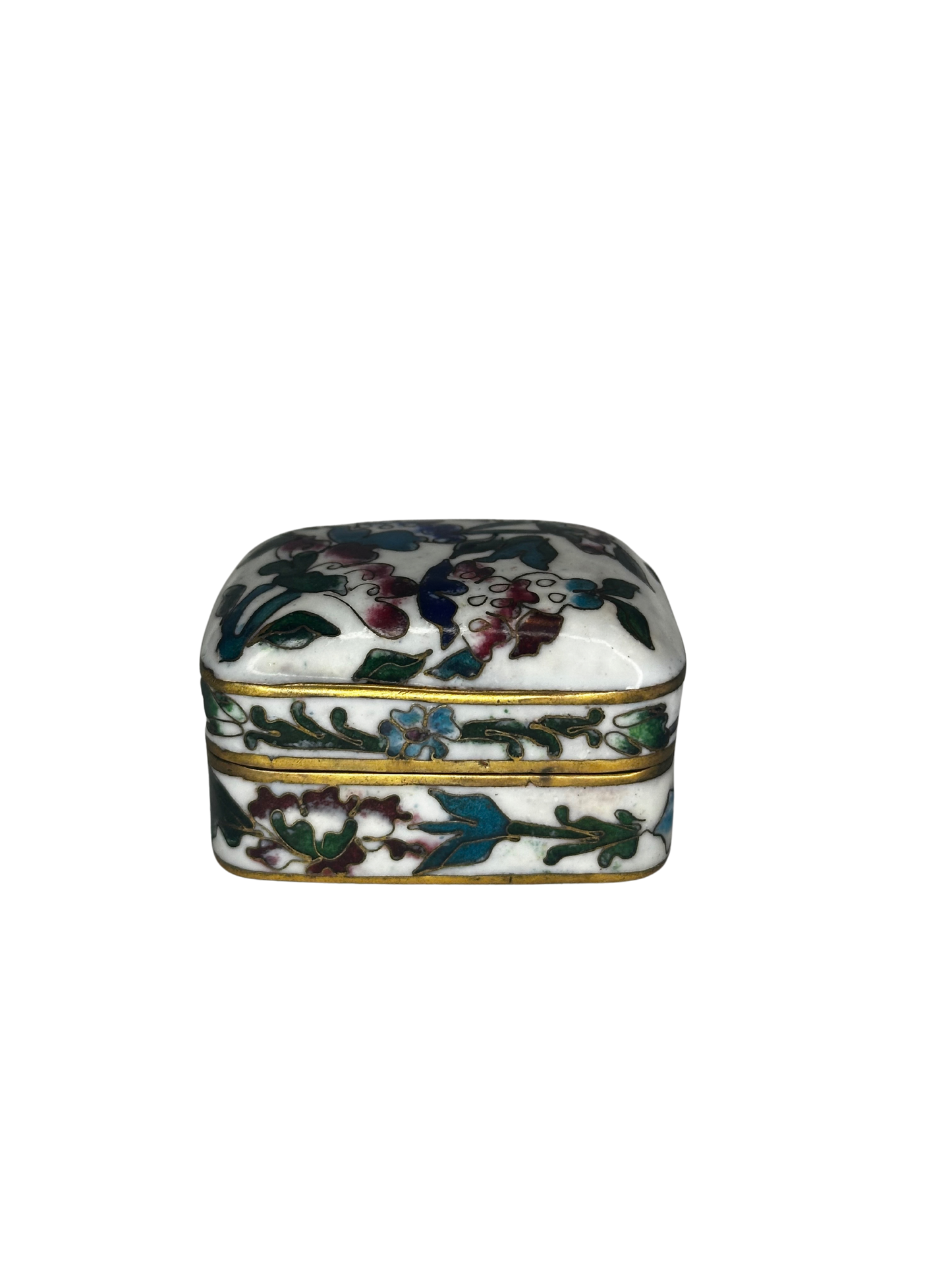 Antique Cloisonné Enamel Trinket Box with Floral Motifs