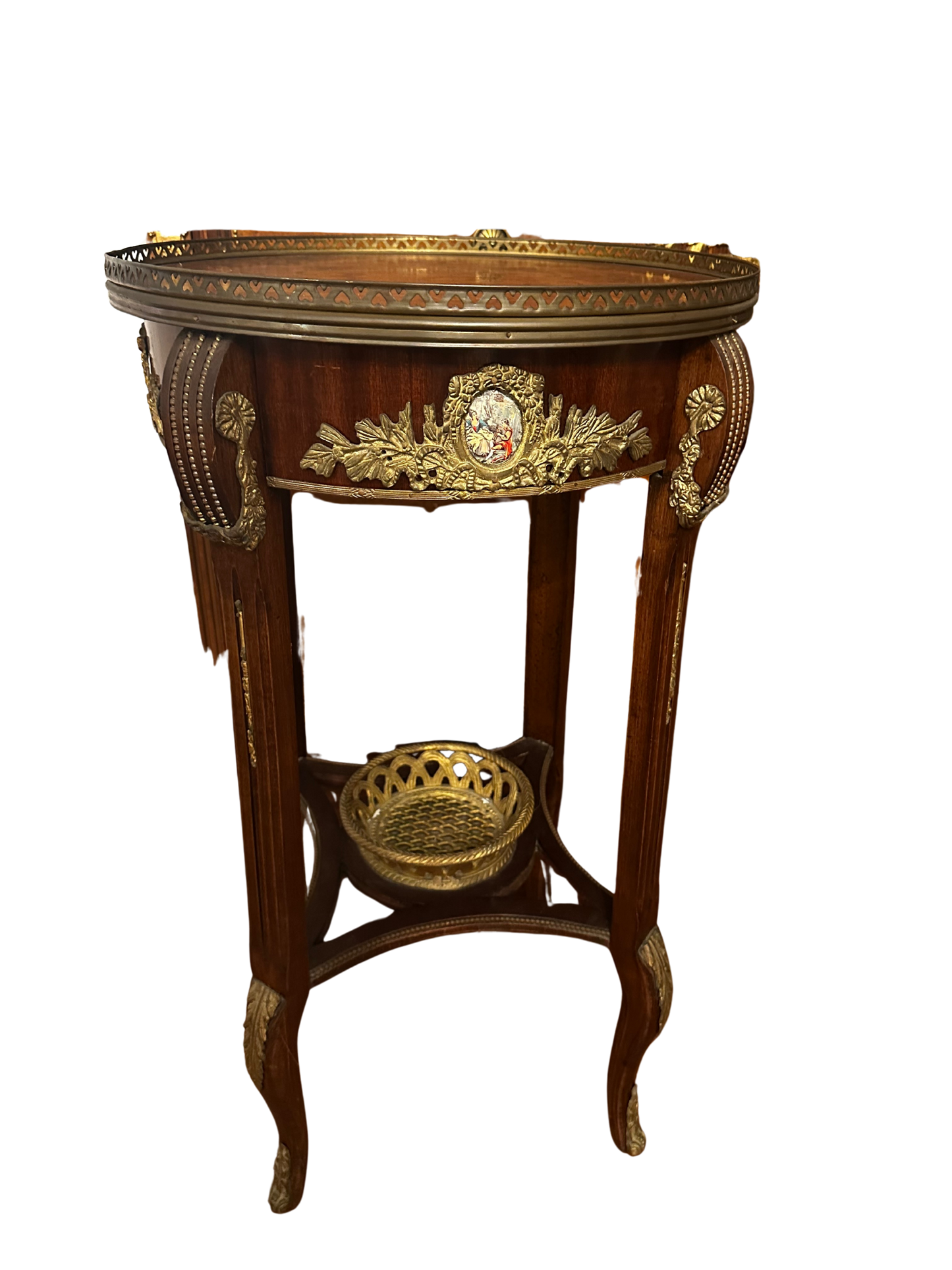 Late 19th C Napoleon III Marquetry-Inlaid Gueridon/Side Table with Floral Wooden Inlay