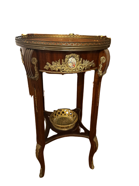 Late 19th C Napoleon III Marquetry-Inlaid Gueridon/Side Table with Floral Wooden Inlay