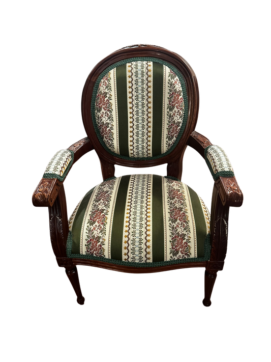 Miniature Louis XVI Style Carved Fauteuil Chair - Green