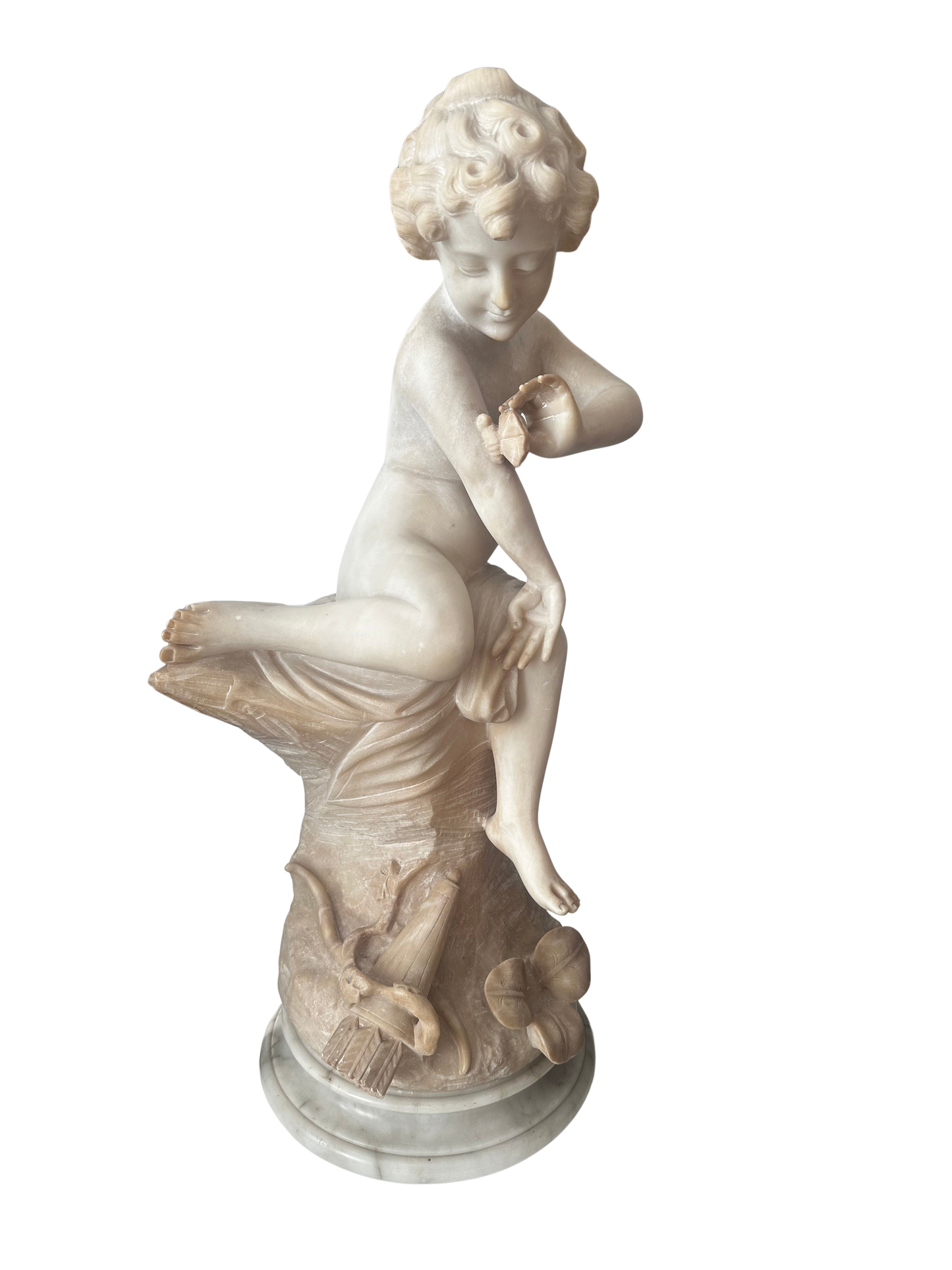 19th Century Italian Alabaster Putto Sculpture with Marble Base