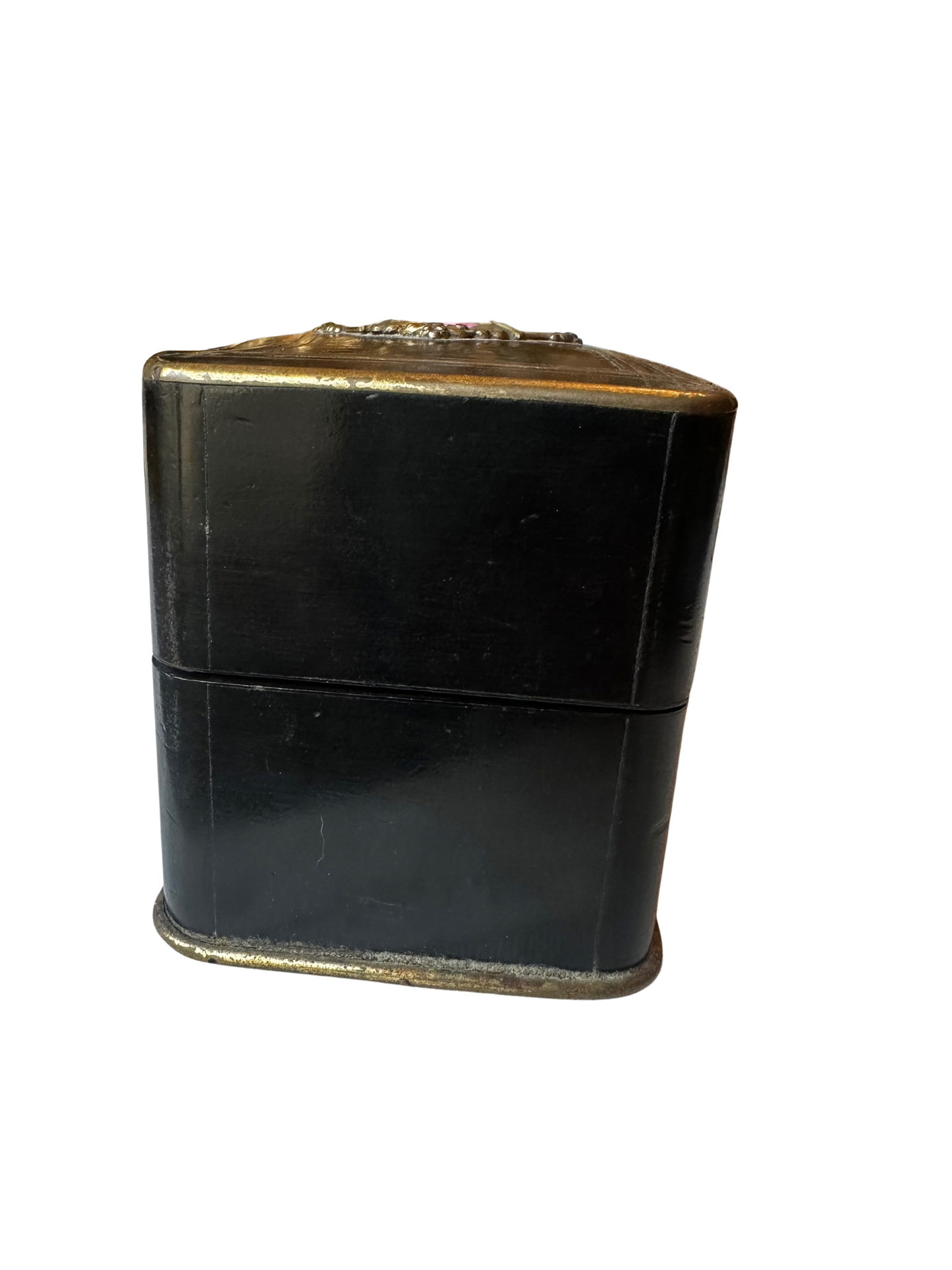 Napoléon III Ebonized Wood Perfume Casket with Painted Floral Plaque and Two Crystal Bottles