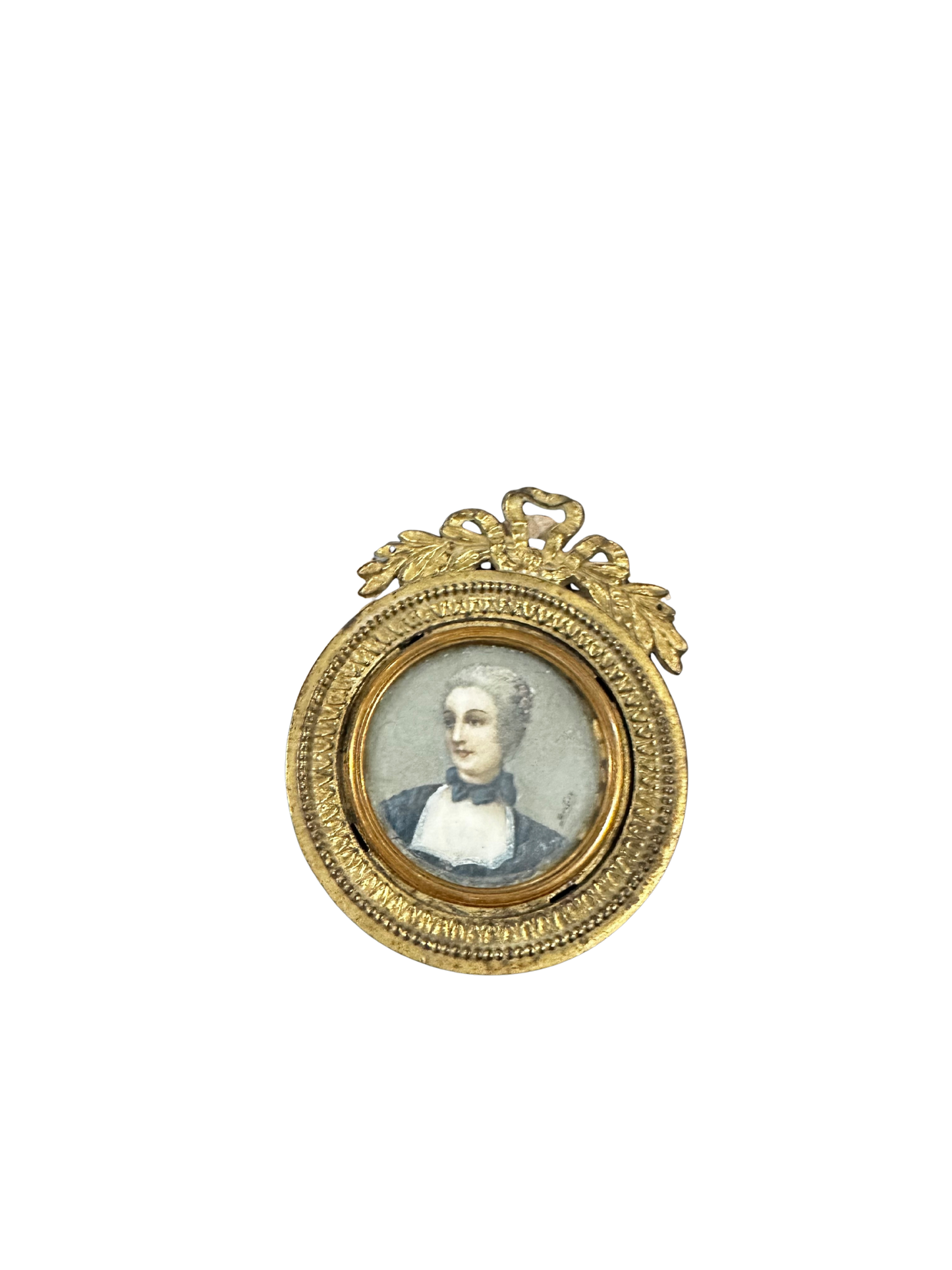 Antique Miniature Portrait of a Woman with a Blue Collar