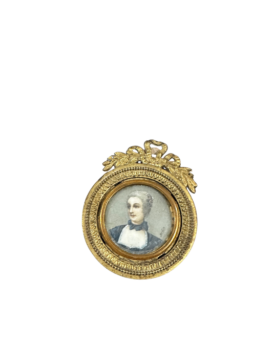 Antique Miniature Portrait of a Woman with a Blue Collar