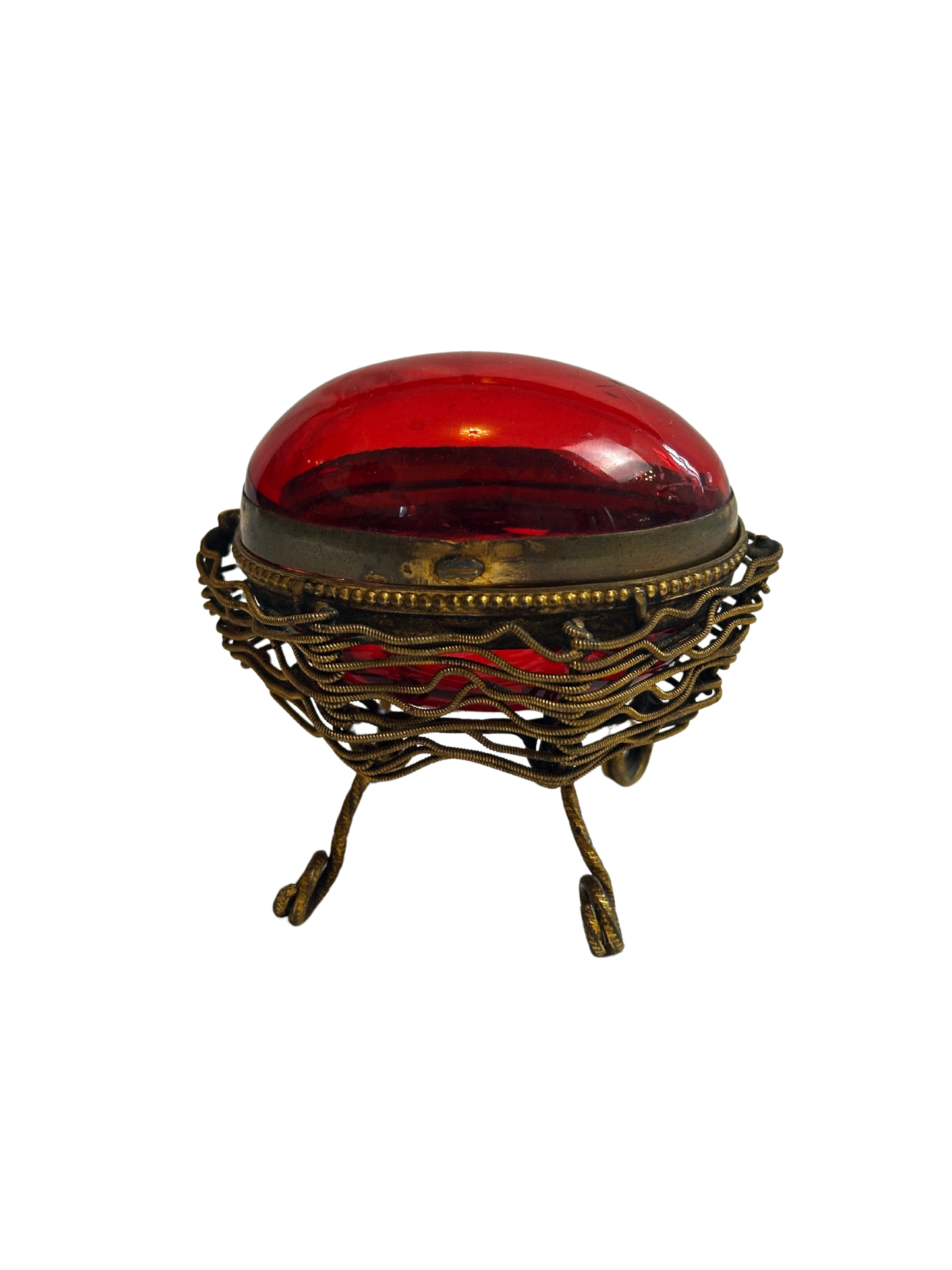 French Ormolu and Cranberry Glass Egg Casket (c 1880)