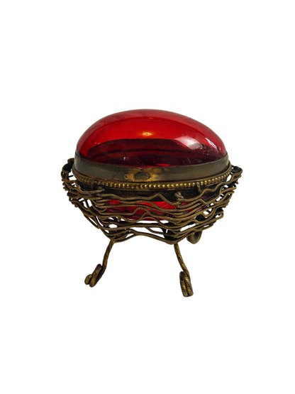 French Ormolu and Cranberry Glass Egg Casket (c 1880)
