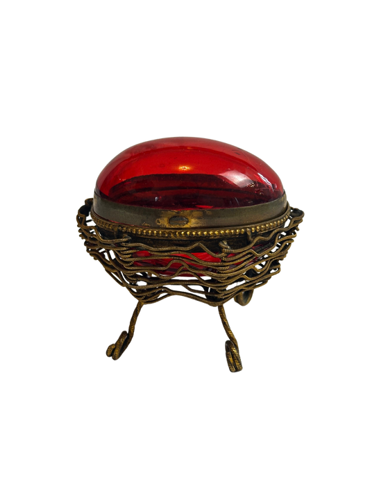 French Ormolu and Cranberry Glass Egg Casket (c 1880)