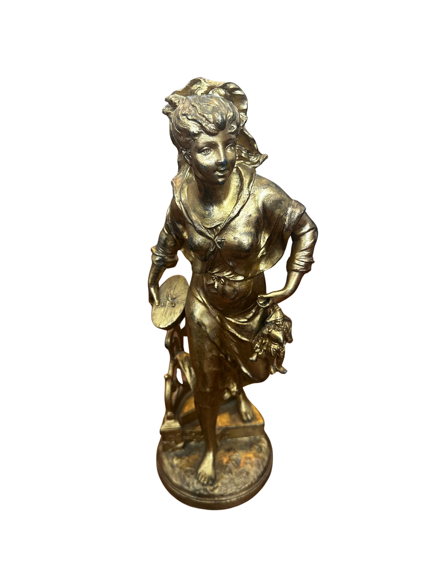 Emile Bruchon Gilded Spelter Sculpture of a Young Woman