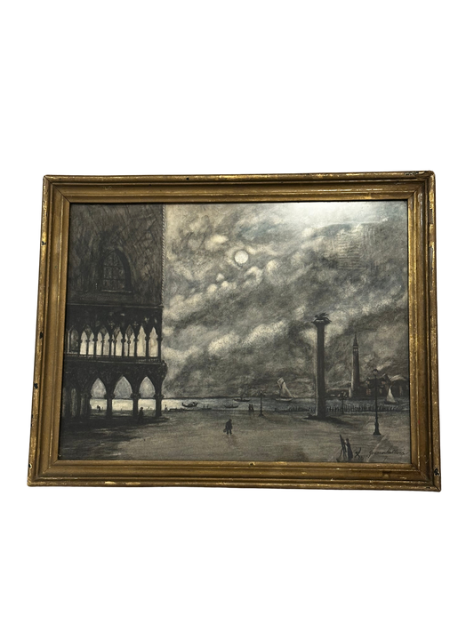 Moonlit Venetian Lagoon Scene, after Ippolito Caffi – Signed Gracco Mattioni