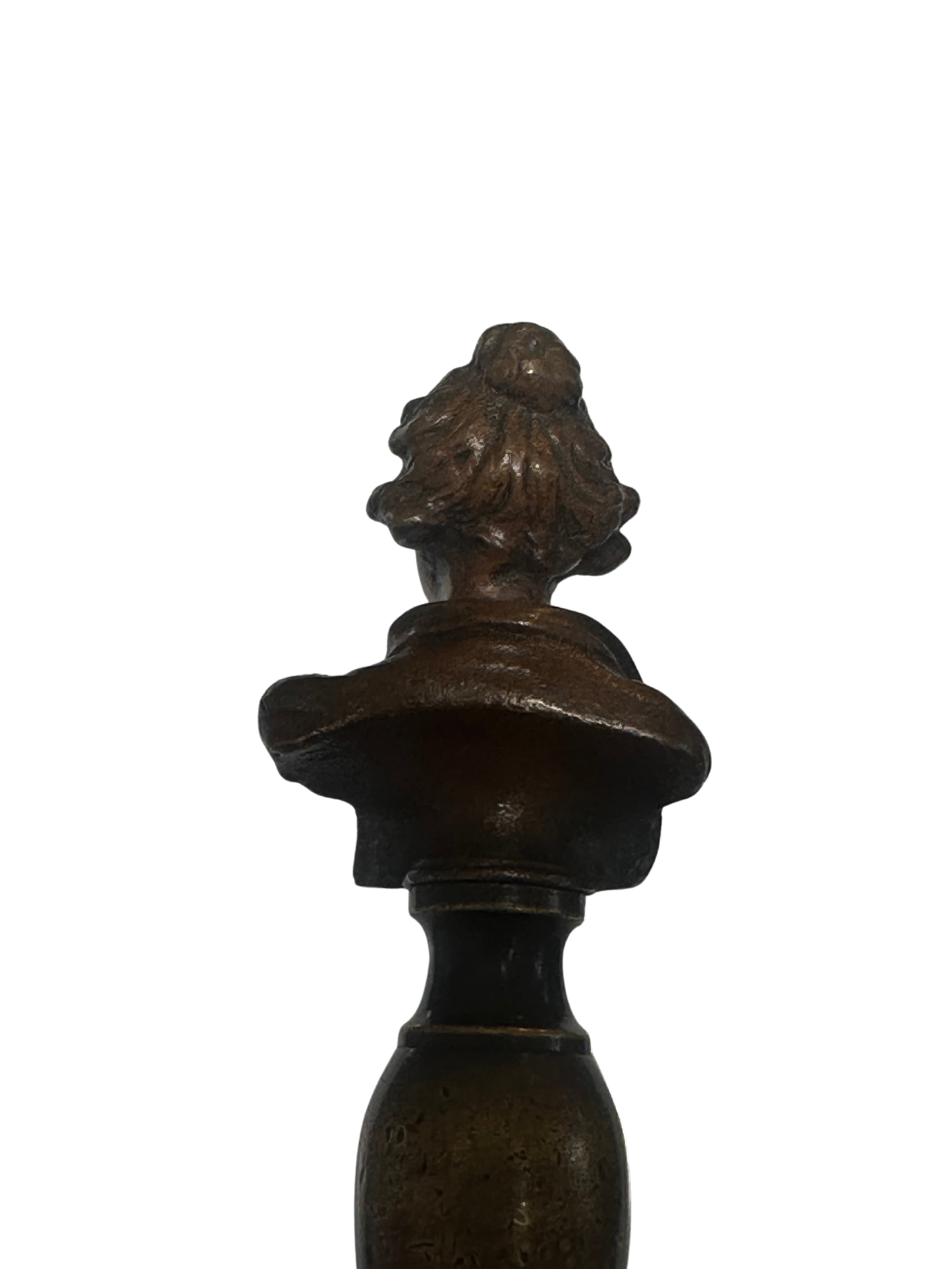 19th-Century Gilt Bronze Wax Seal with Classical Female Bust and Script Monogram