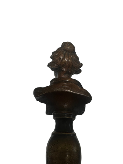 19th-Century Gilt Bronze Wax Seal with Classical Female Bust and Script Monogram