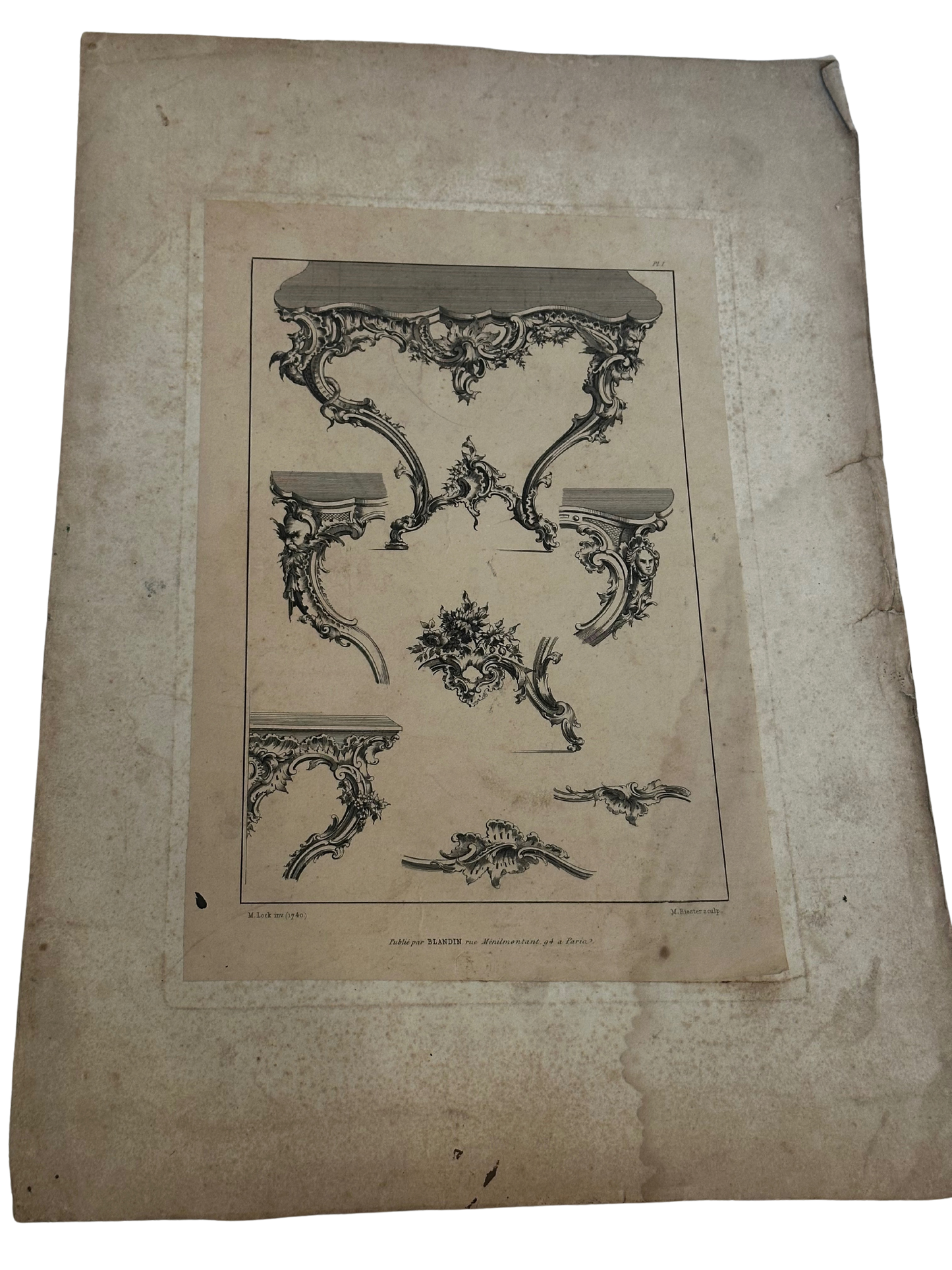 19th-Century French Rococo Revival Furniture Ornament Engraving — Plate I
