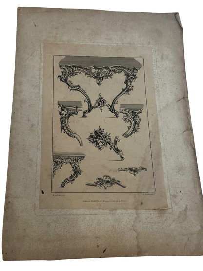 19th-Century French Rococo Revival Furniture Ornament Engraving — Plate I