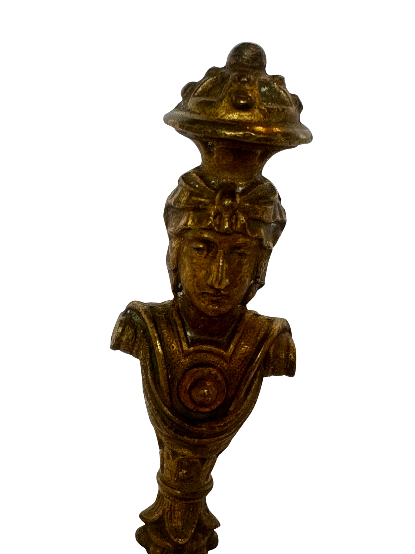 19th-Century Gilt Bronze Figural Wax Seal with Soldier Bust and Monogram
