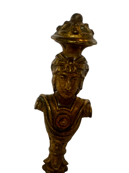 19th-Century Gilt Bronze Figural Wax Seal with Soldier Bust and Monogram