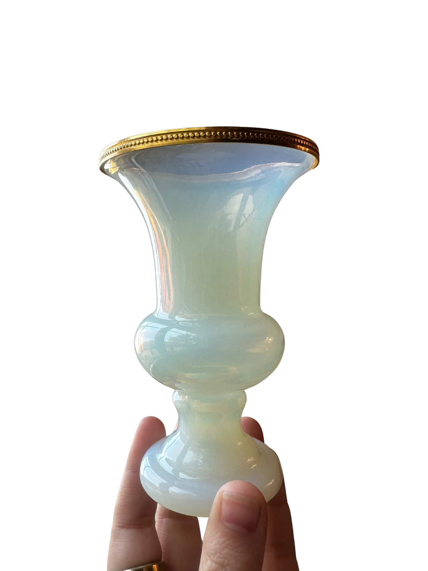 French White Opaline “Bulle de Savon” Vase with Ormolu Rim
