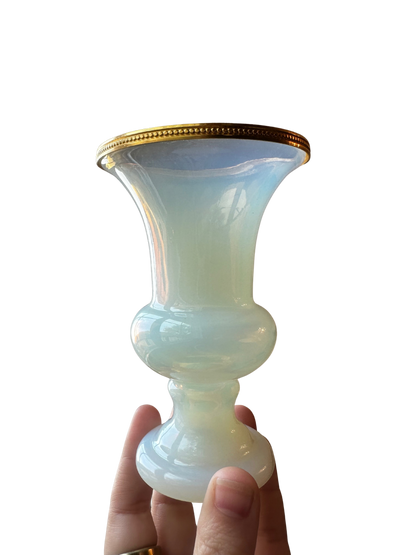 French White Opaline “Bulle de Savon” Vase with Ormolu Rim
