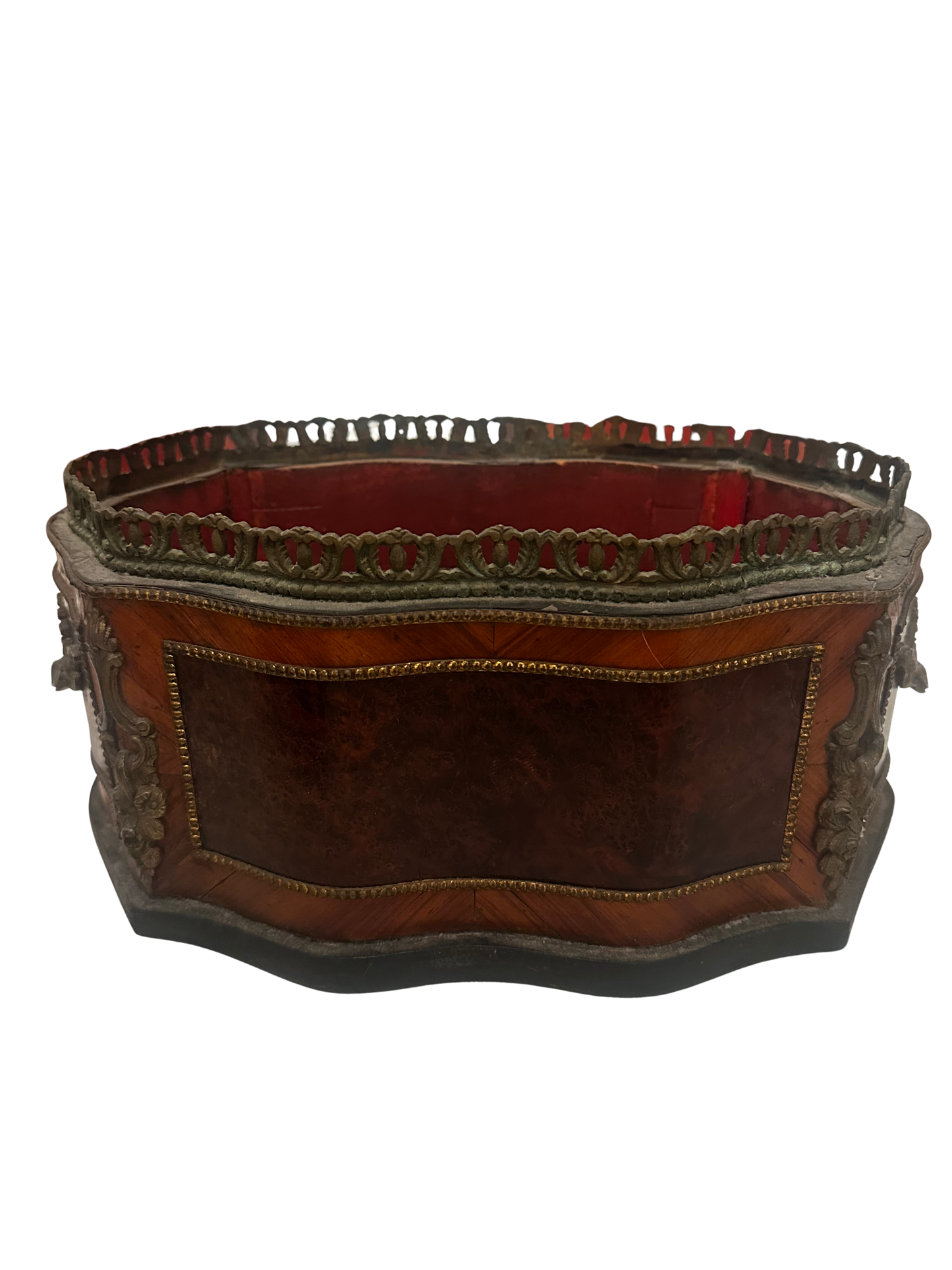French Louis XV Style Bombe Veneered Jardinière / Cachepot with Pierced Ormolu Gallery