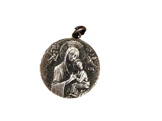 Sterling Silver Madonna and Child Pendant with Sacred Heart of Jesus on Reverse